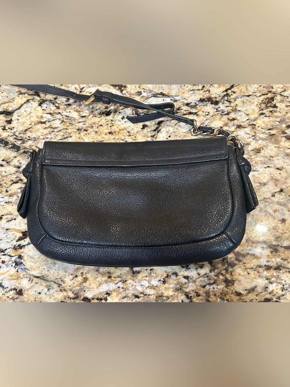 Tory Burch Black Pebbled Leather Flap Wristlet with Embossed Logo - Picture 7 of 11